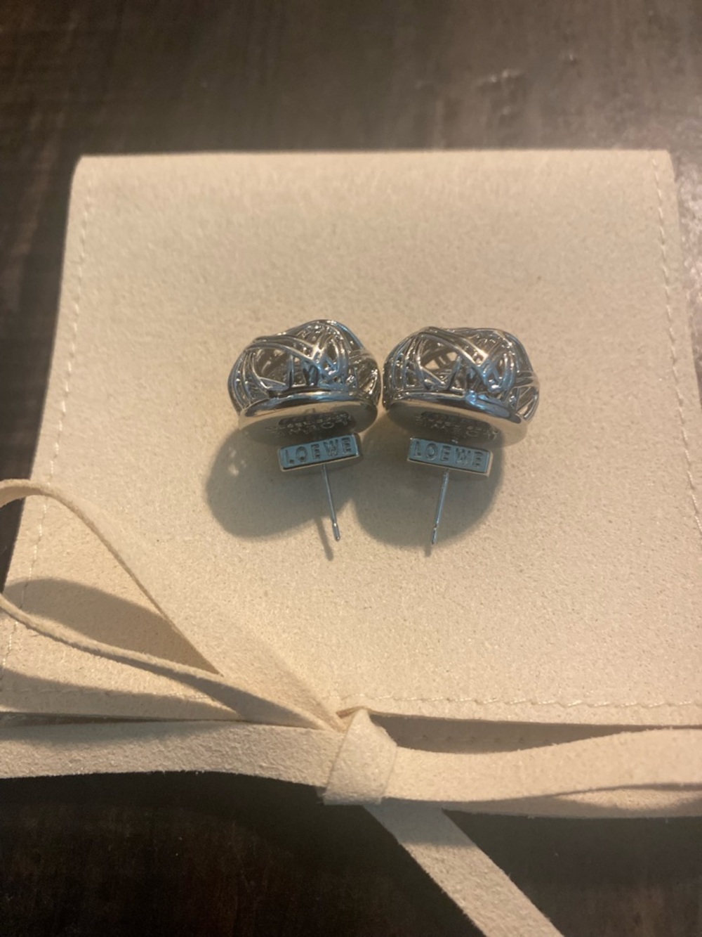 Elegant Loewe Silver Wire Cage Dome Stud Earrings